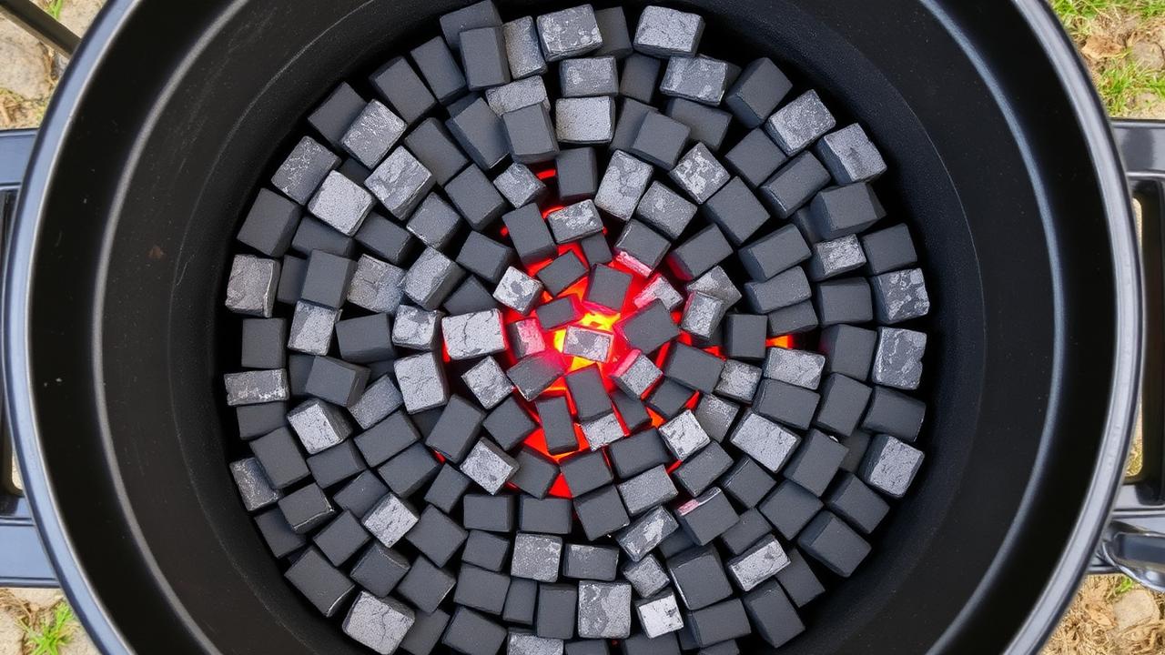 Weber Smokey Mountain Minion method showing lit coals on top of unlit pile