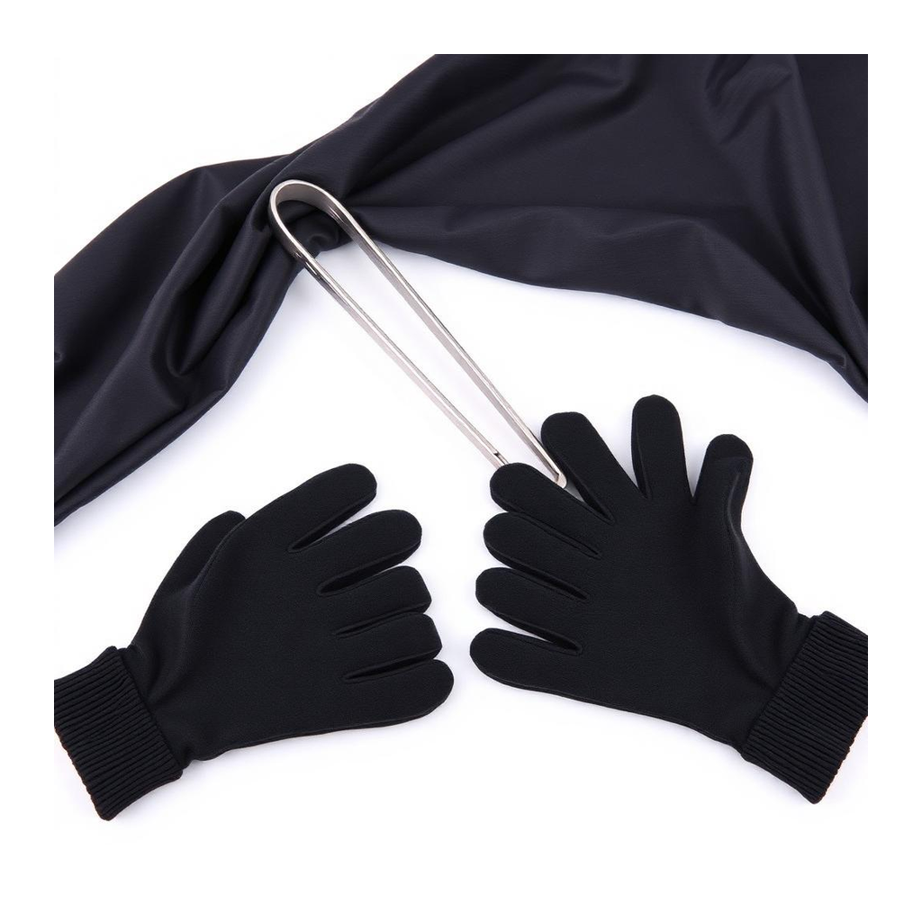 Long-handle grill tongs and heat-resistant gloves