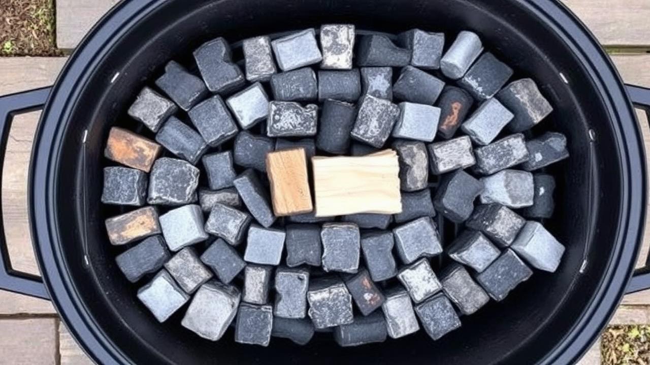 Weber Kettle Snake method showing unlit briquettes arranged in C-shape