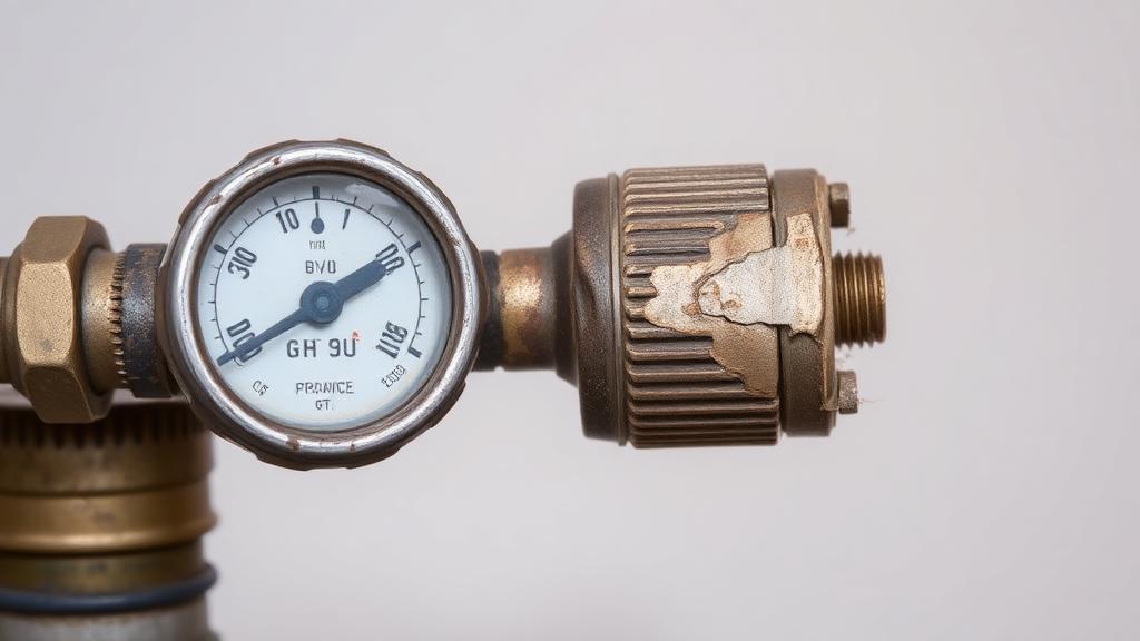 Aged propane regulator with cracked hose showing wear damage