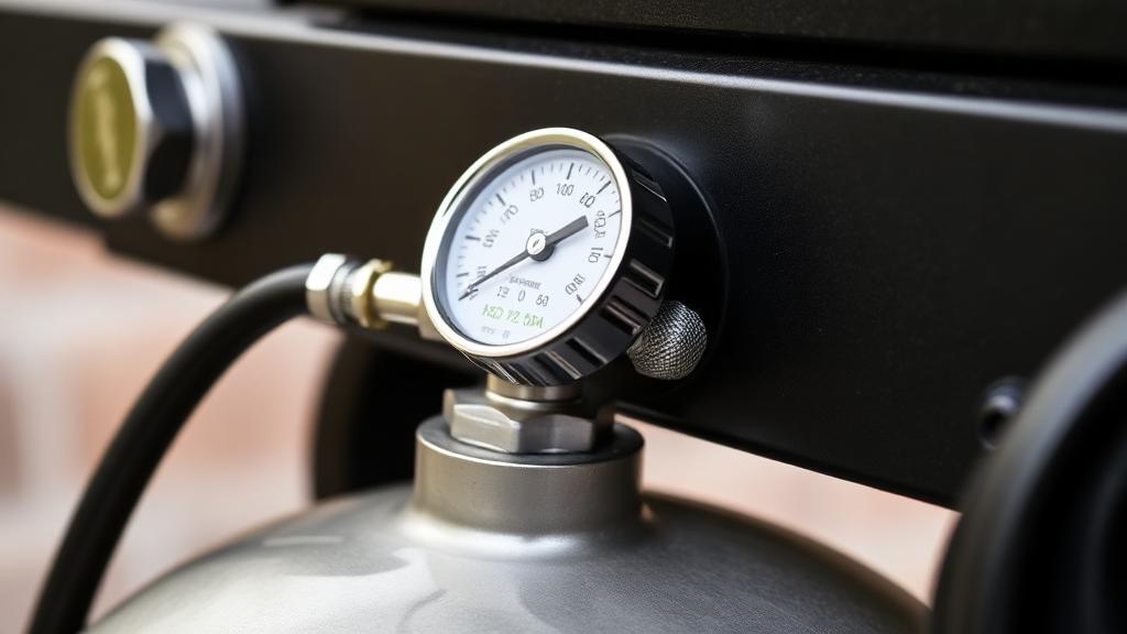 Propane regulator and tank connection showing bypass mode position