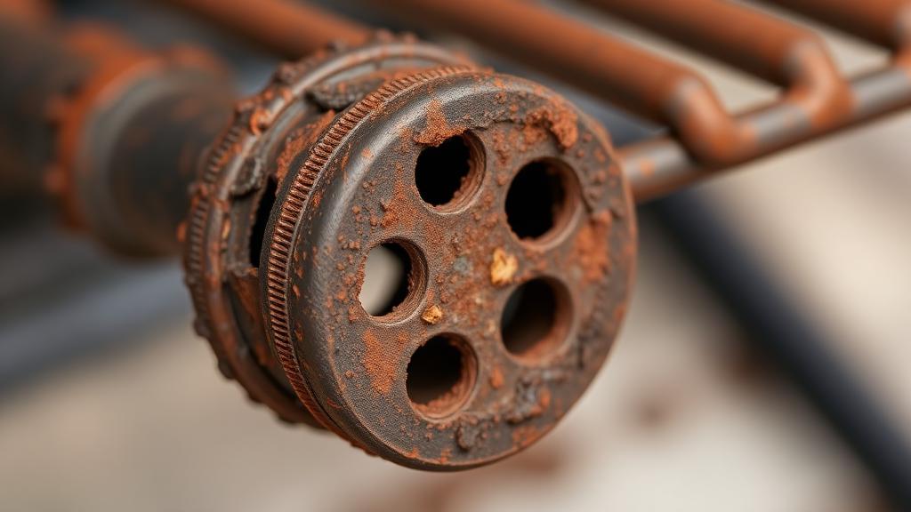 Rusted-through burner tube showing corrosion damage