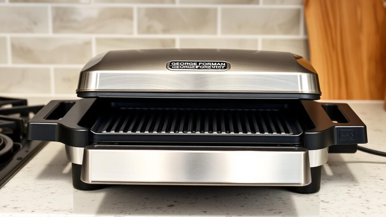 George Foreman drip tray sliding out from the front of the countertop unit