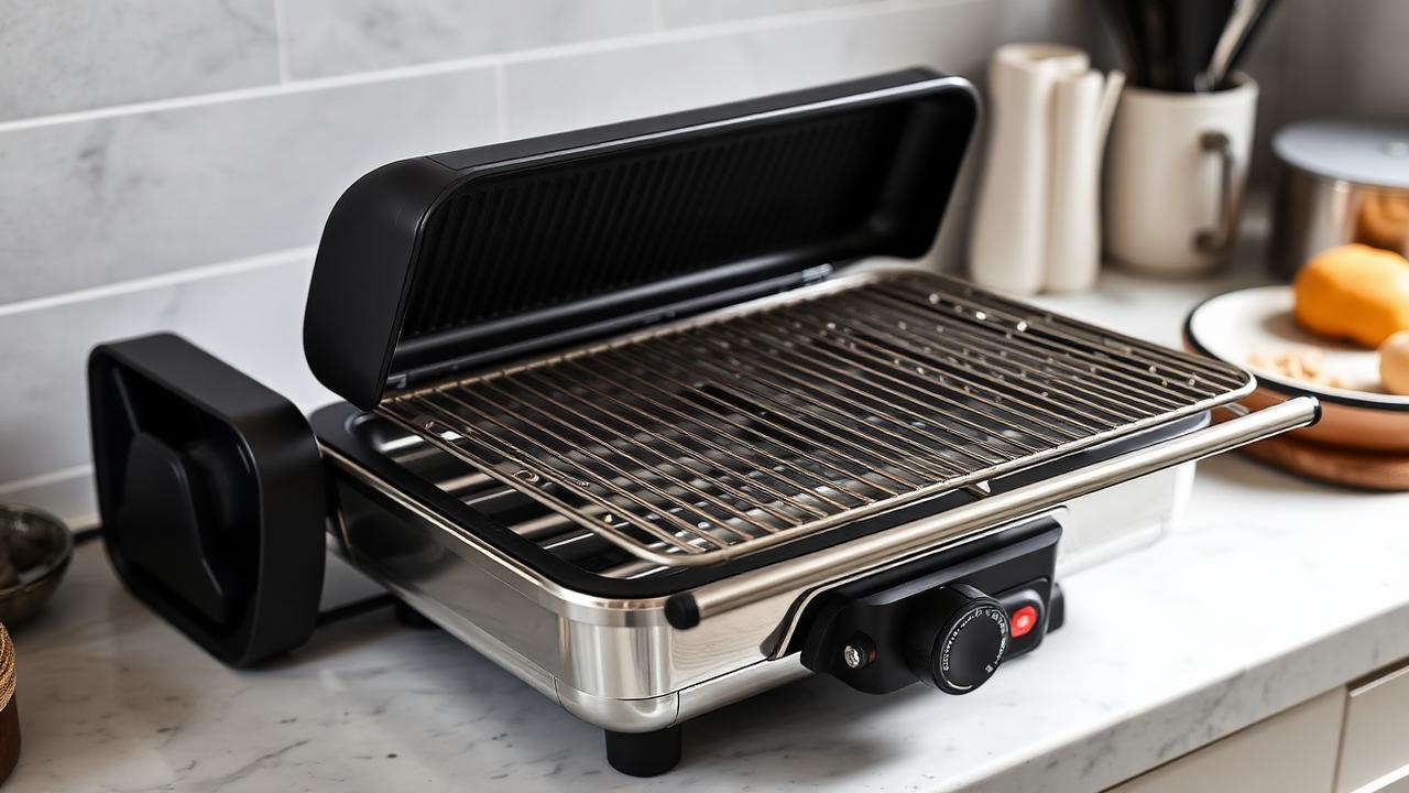 Ninja Foodi indoor grill grease collection chamber accessed by removing the grate