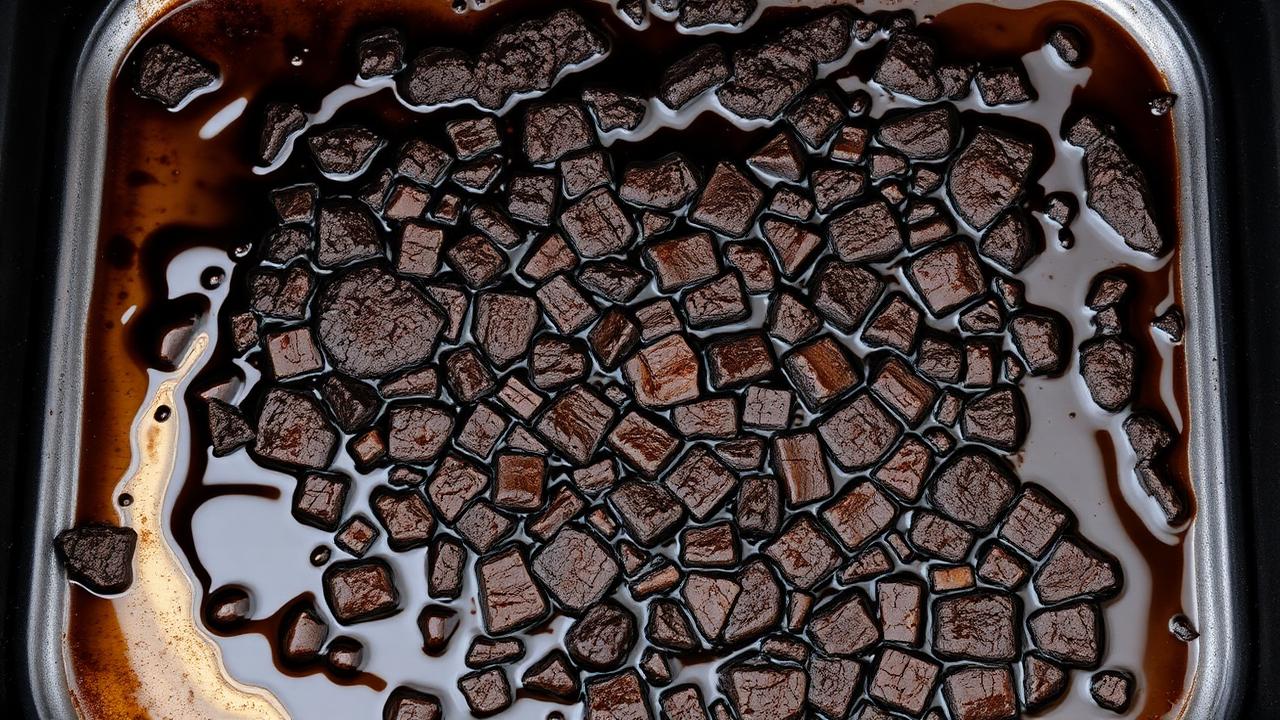 Grease tray with severely caked-on grease deposits before deep cleaning