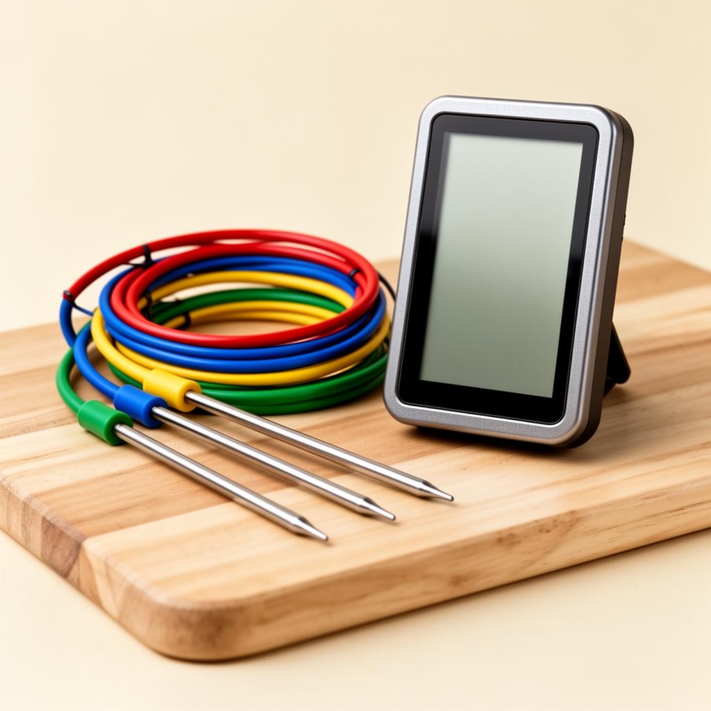 Multi-probe smoker thermometer with four color-coded probes