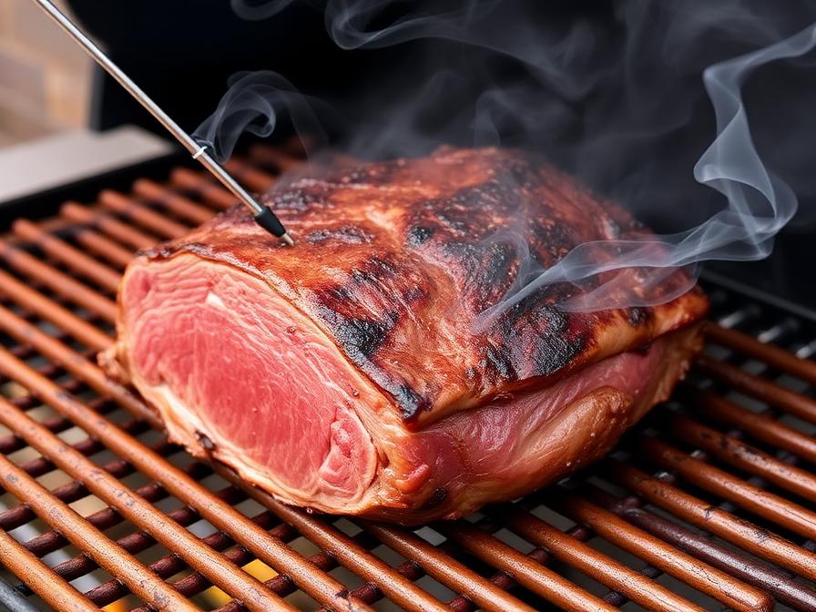 Eye of round roast smoking on pellet grill with meat probe