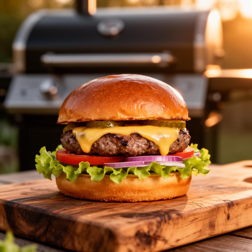 Grilled cheeseburgers cooked from frozen on a Traeger