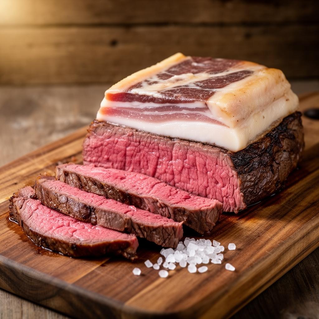 Smoked Brazilian picanha sliced against the grain