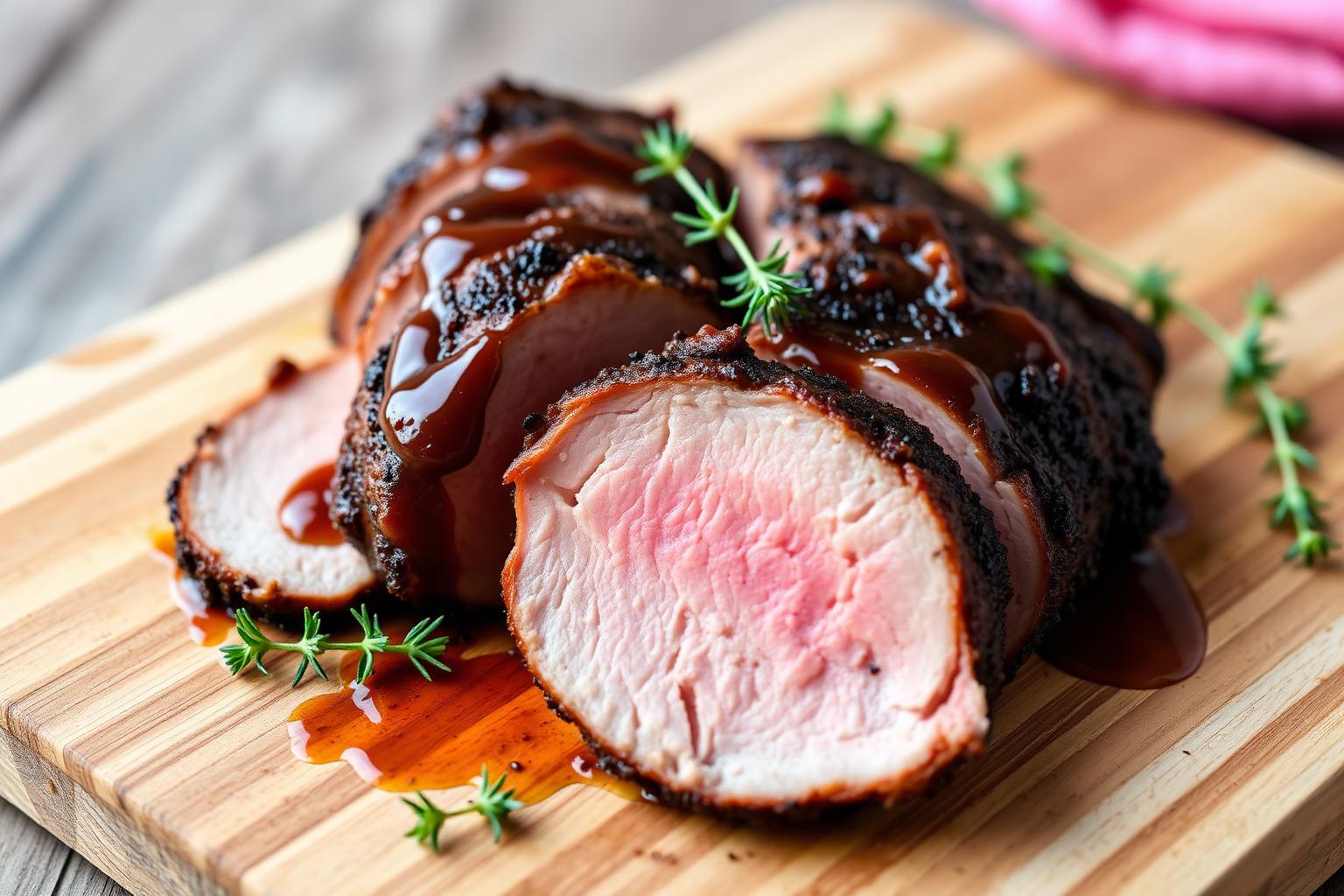 Smoked pork tenderloin sliced into medallions with juicy pink interior