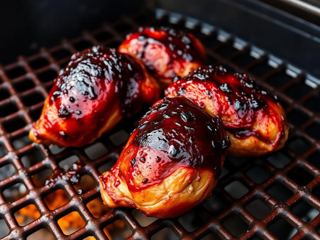 Smoked chicken thighs finished with BBQ sauce ready to shred