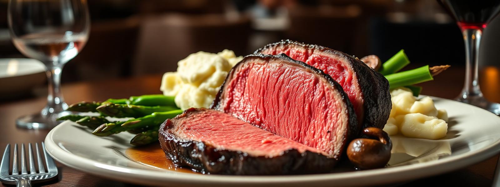 Reverse-seared ribeye steak served with traditional steakhouse sides