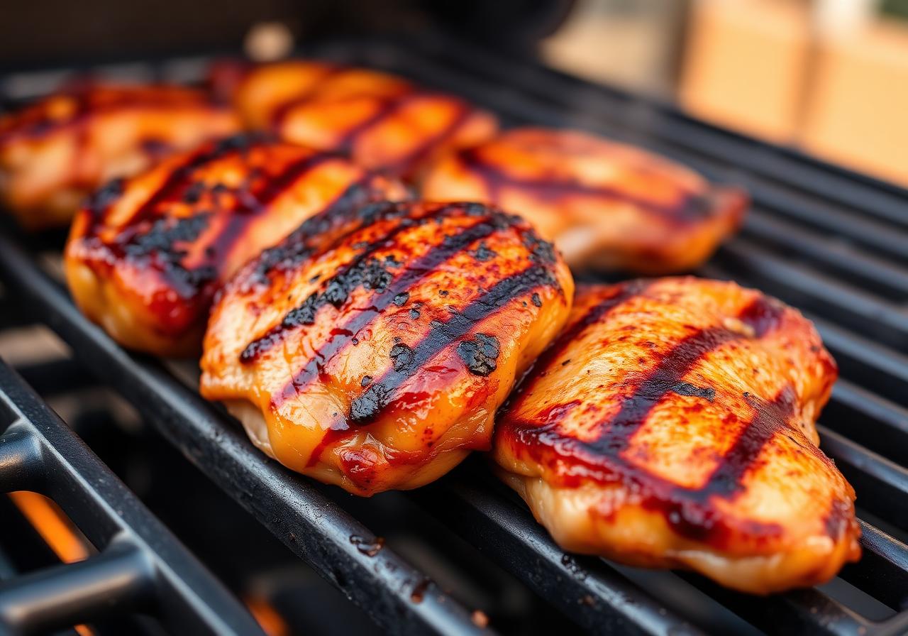 Grilled boneless skinless chicken thighs on a Weber gas grill