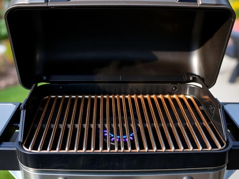 Weber gas grill preheating with hot stainless grates