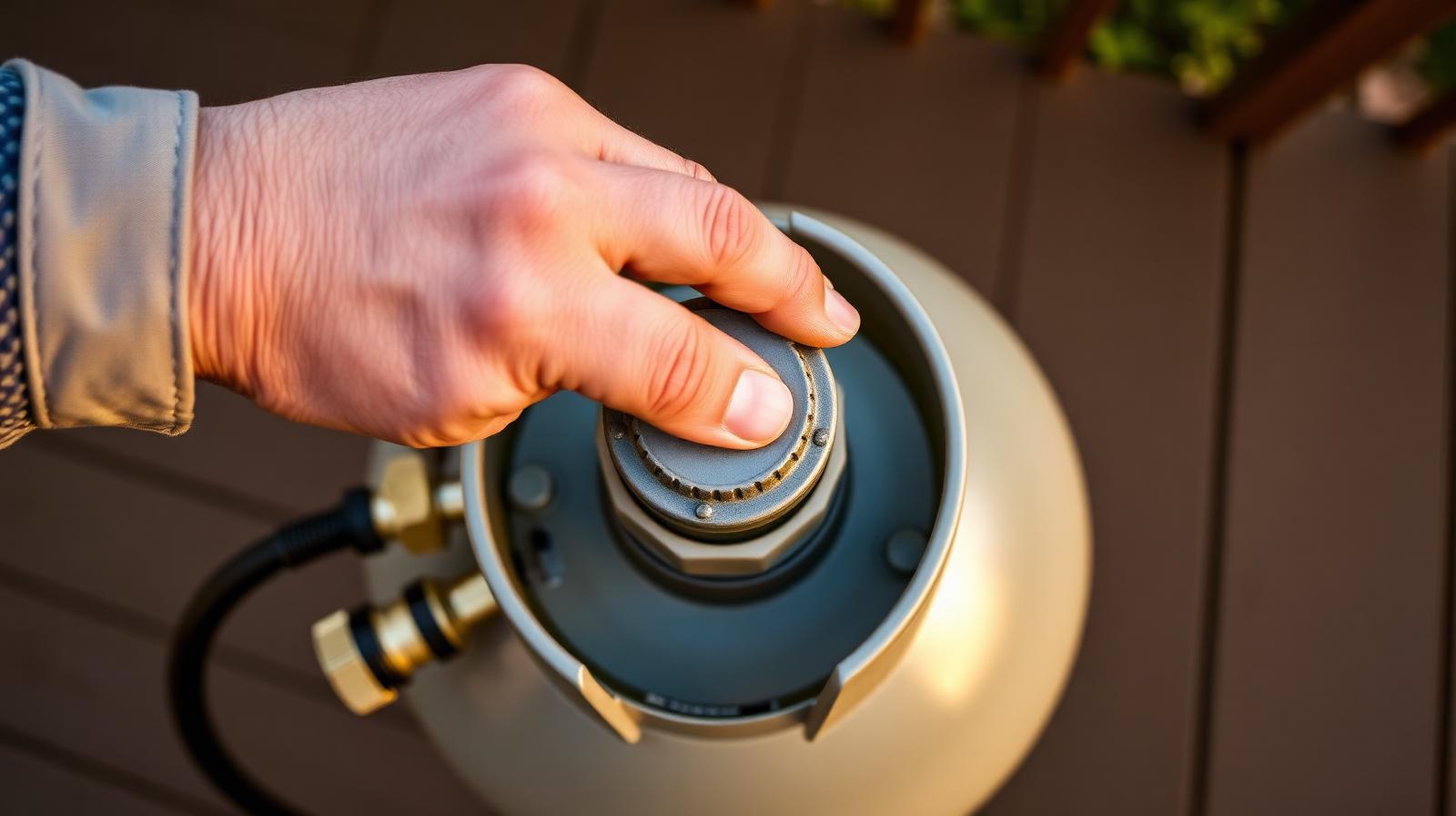 Slowly opening propane tank valve a quarter turn