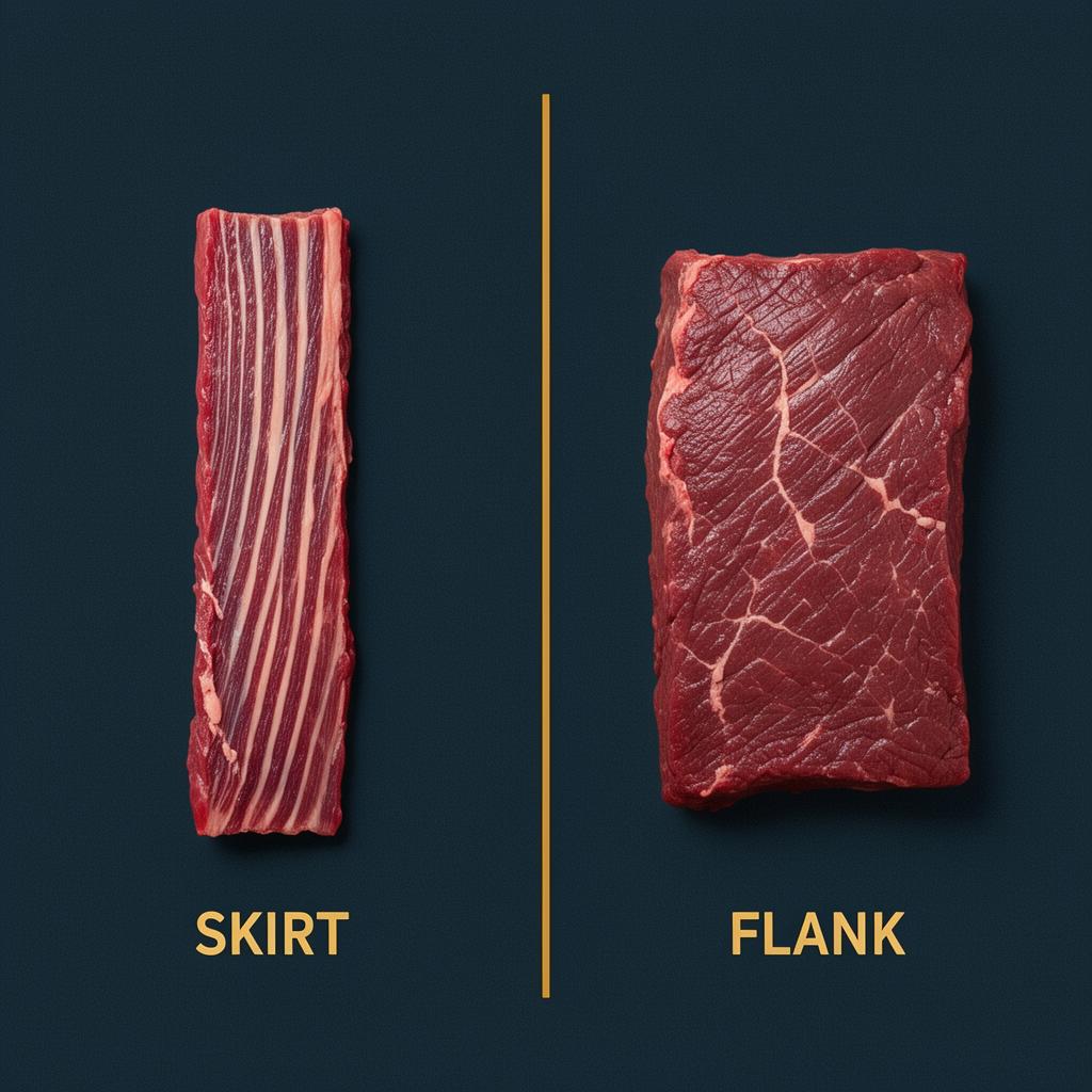 Skirt steak and flank steak side by side comparison