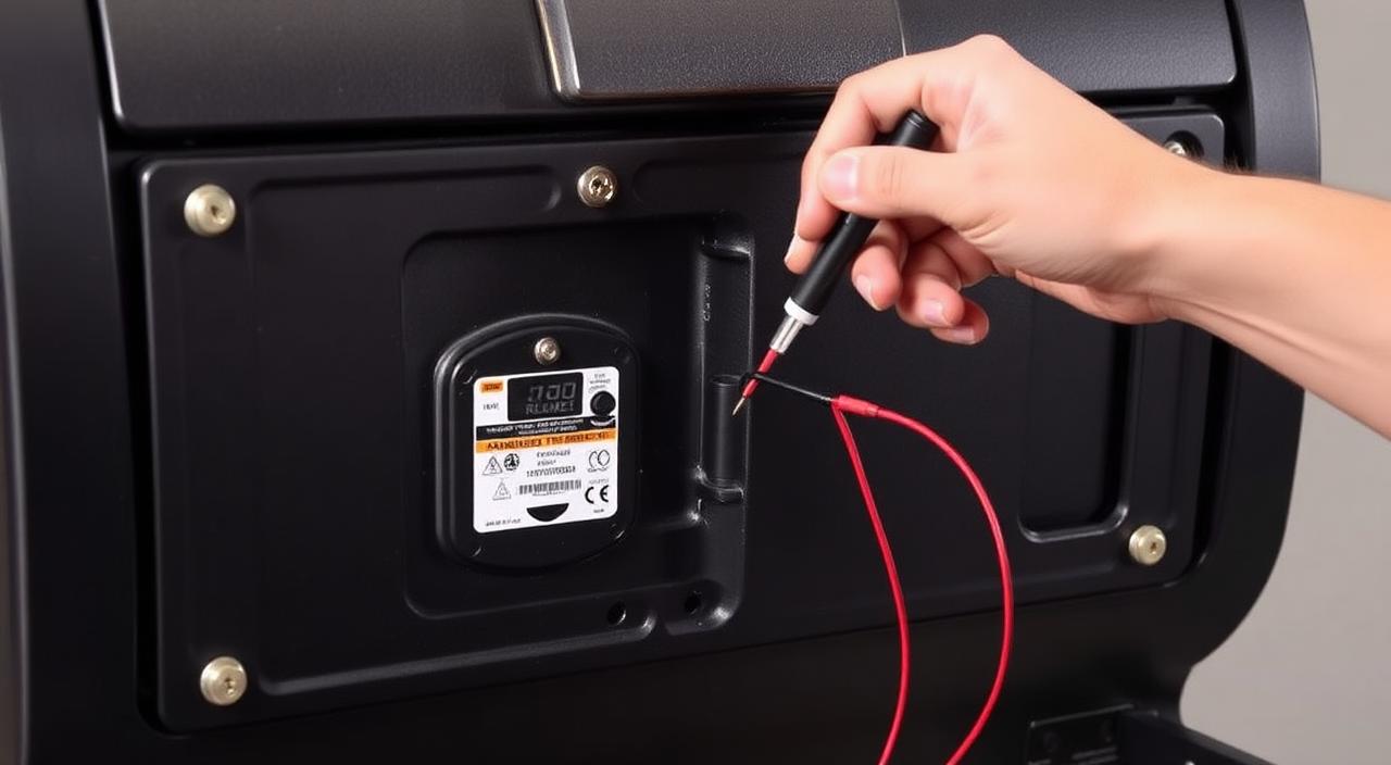 Traeger auger motor wiring harness connection visible at the back panel