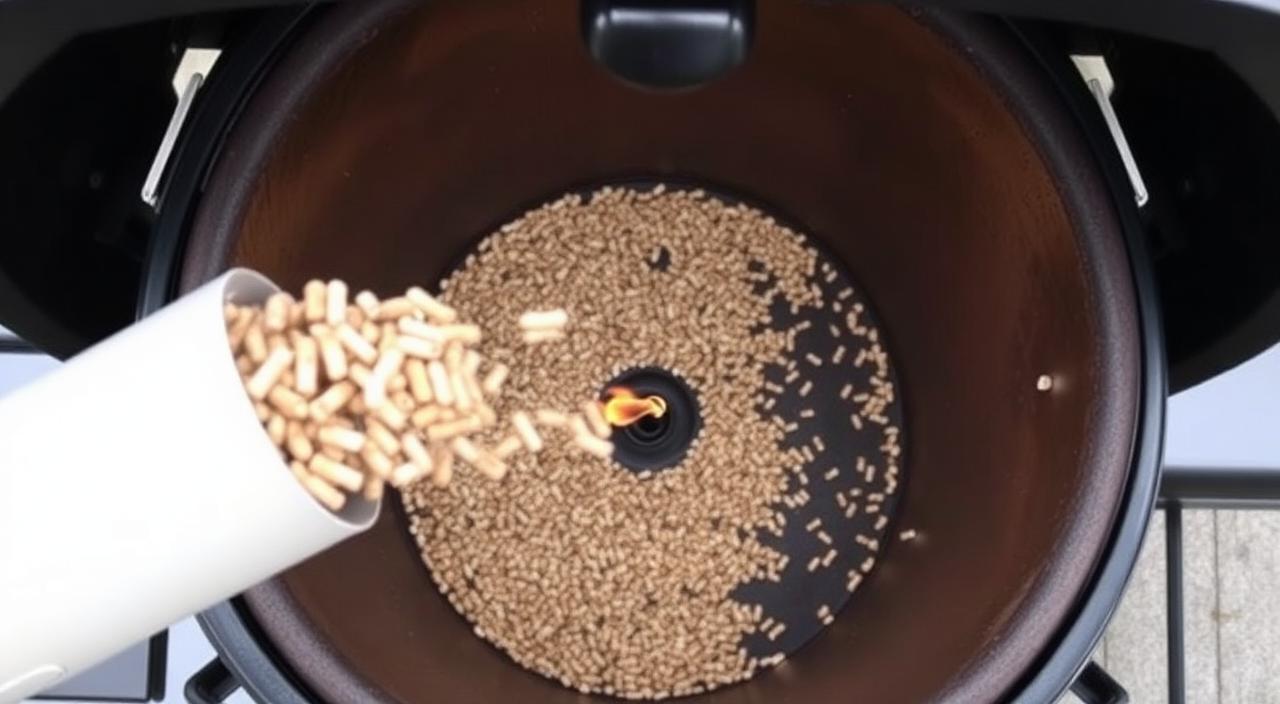 Traeger fire pot with pellets dropping during a successful prime