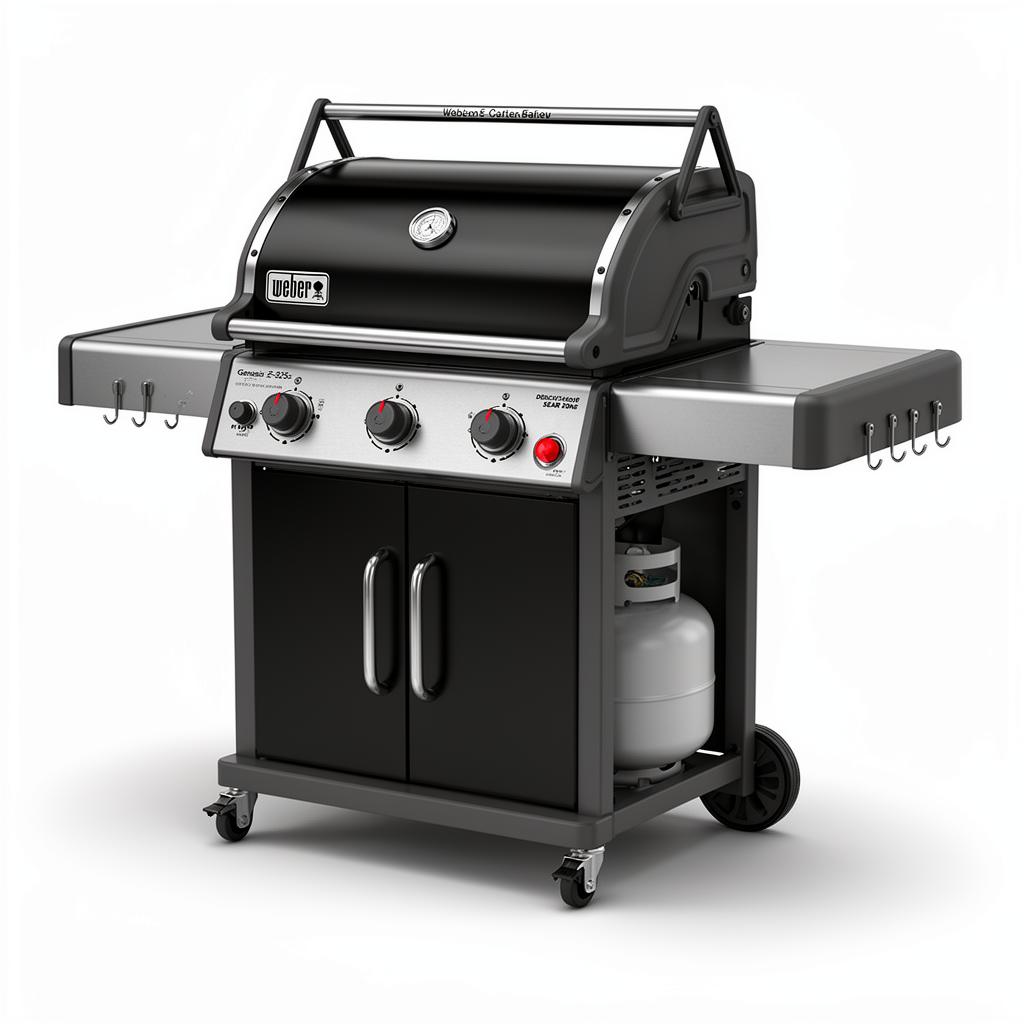 Weber gas grill set up on a patio for a Memorial Day cookout