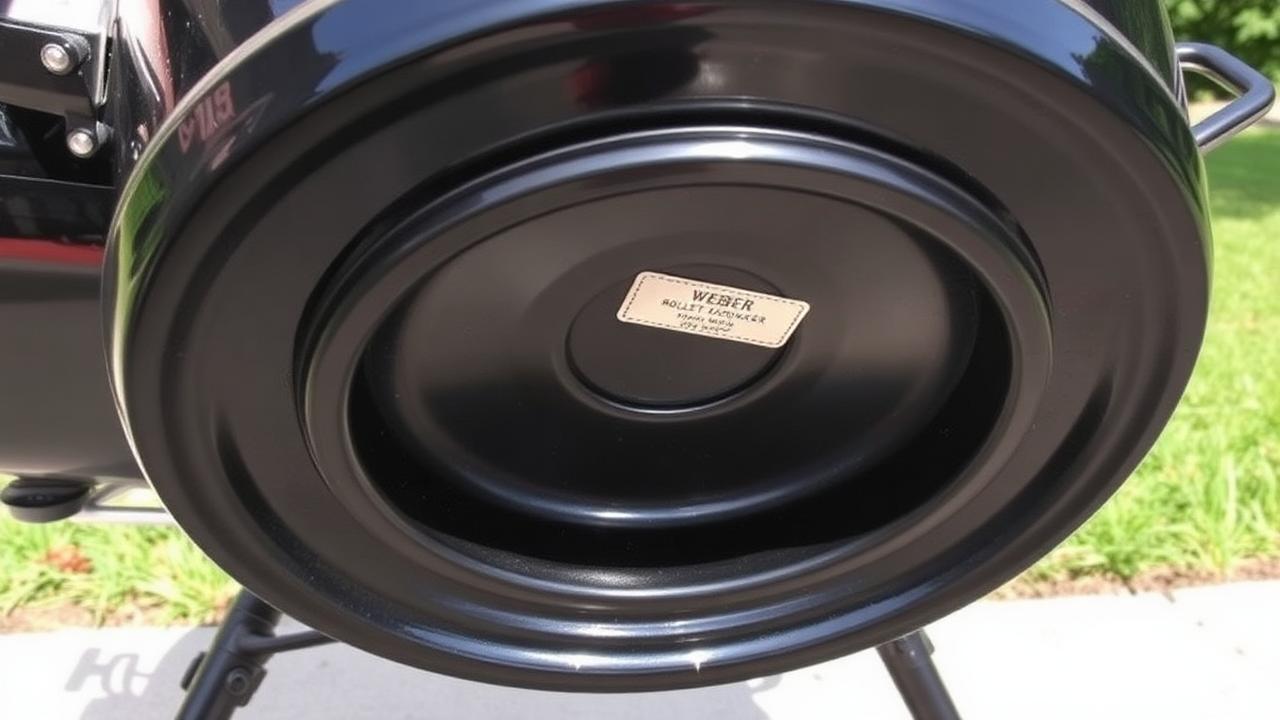 Weber Smokey Mountain bottom fire pan showing sticker location on outside underside