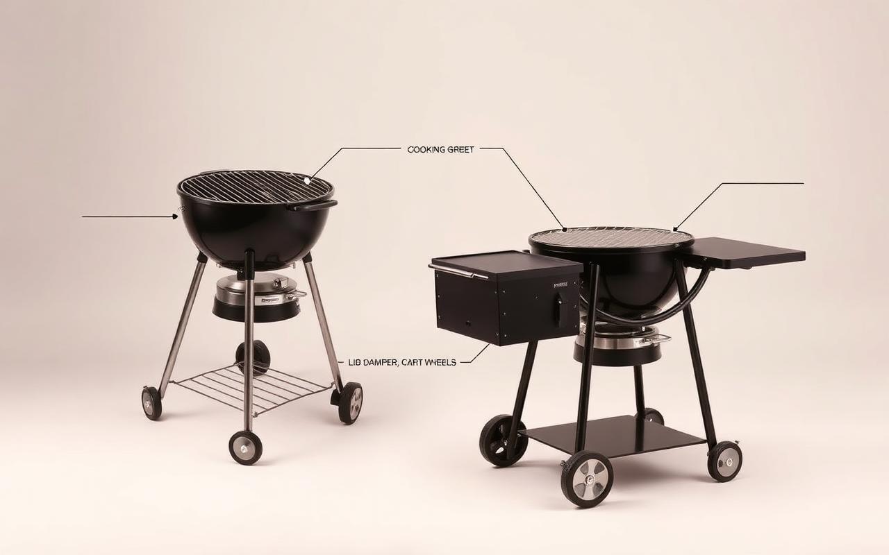 Weber Performer charcoal grill with replacement-part callouts