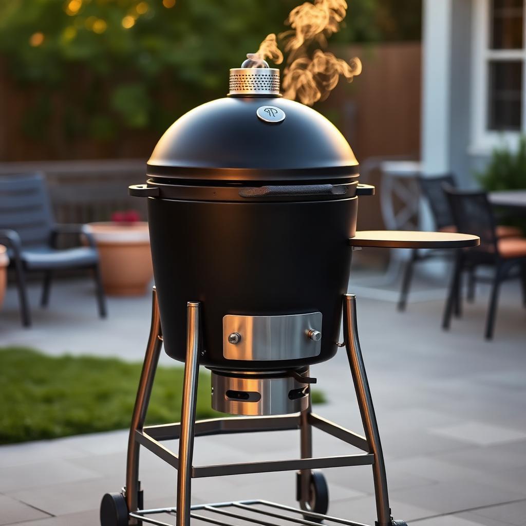 Weber Summit Kamado charcoal grill with cart and side table