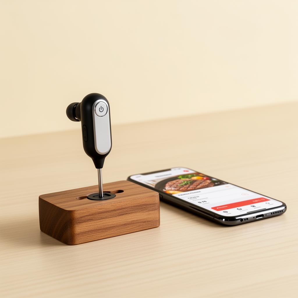True wireless meat thermometer probe with app and dock