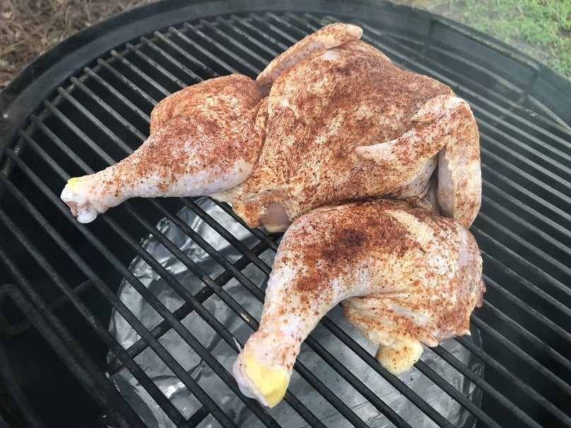Spatchcock chicken on WSM